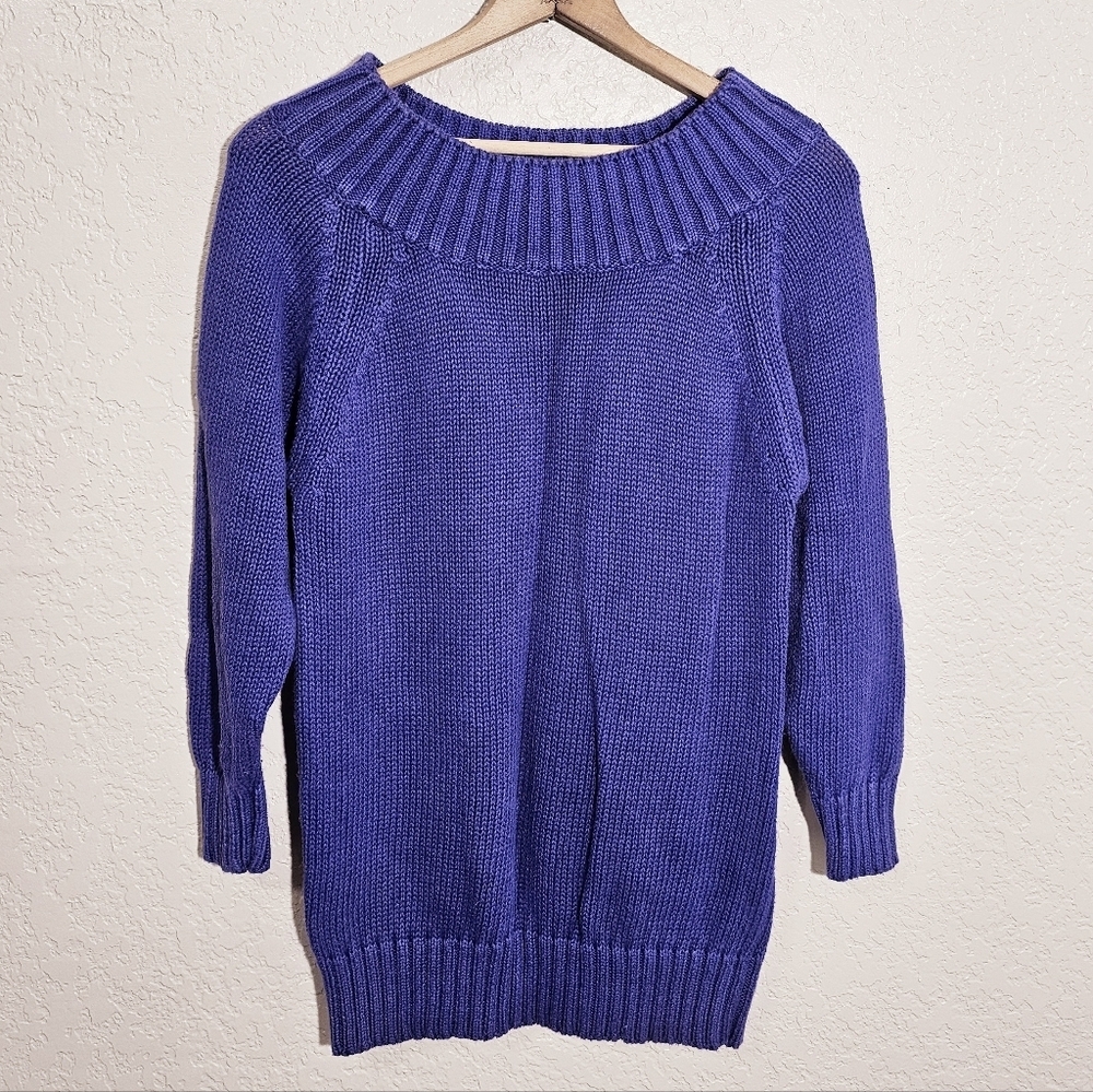 Express Tricot Dark Purple Knit Wide Neck Tunic Sweater